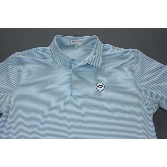 Peter Millar Polo Golf Shirt Striped Summer Comfort Blue Striped LOGO Stretch XL - Picture 2 of 11
